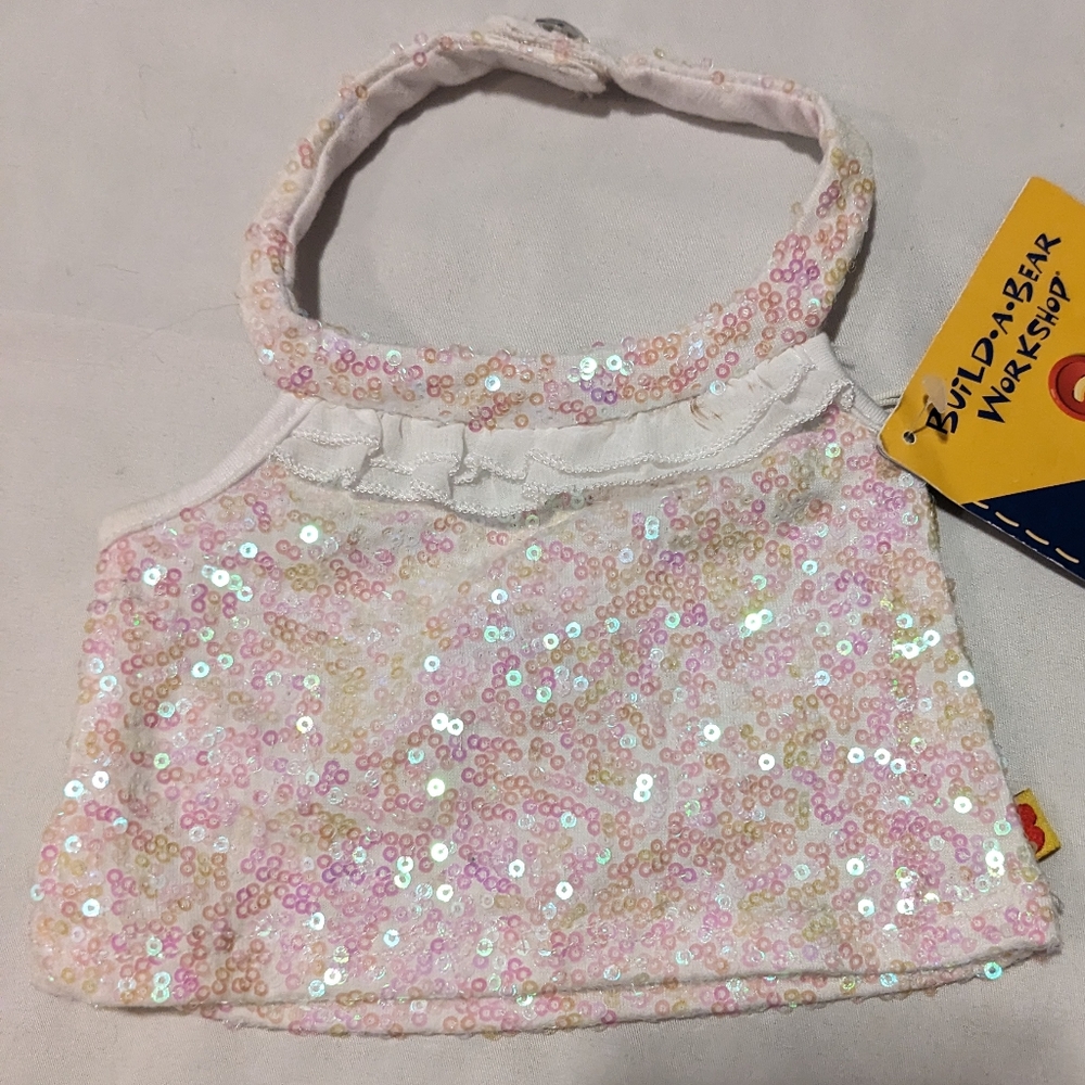 Build-A-Bear Sparkling Sequin Halter Top clear  NEW vintage